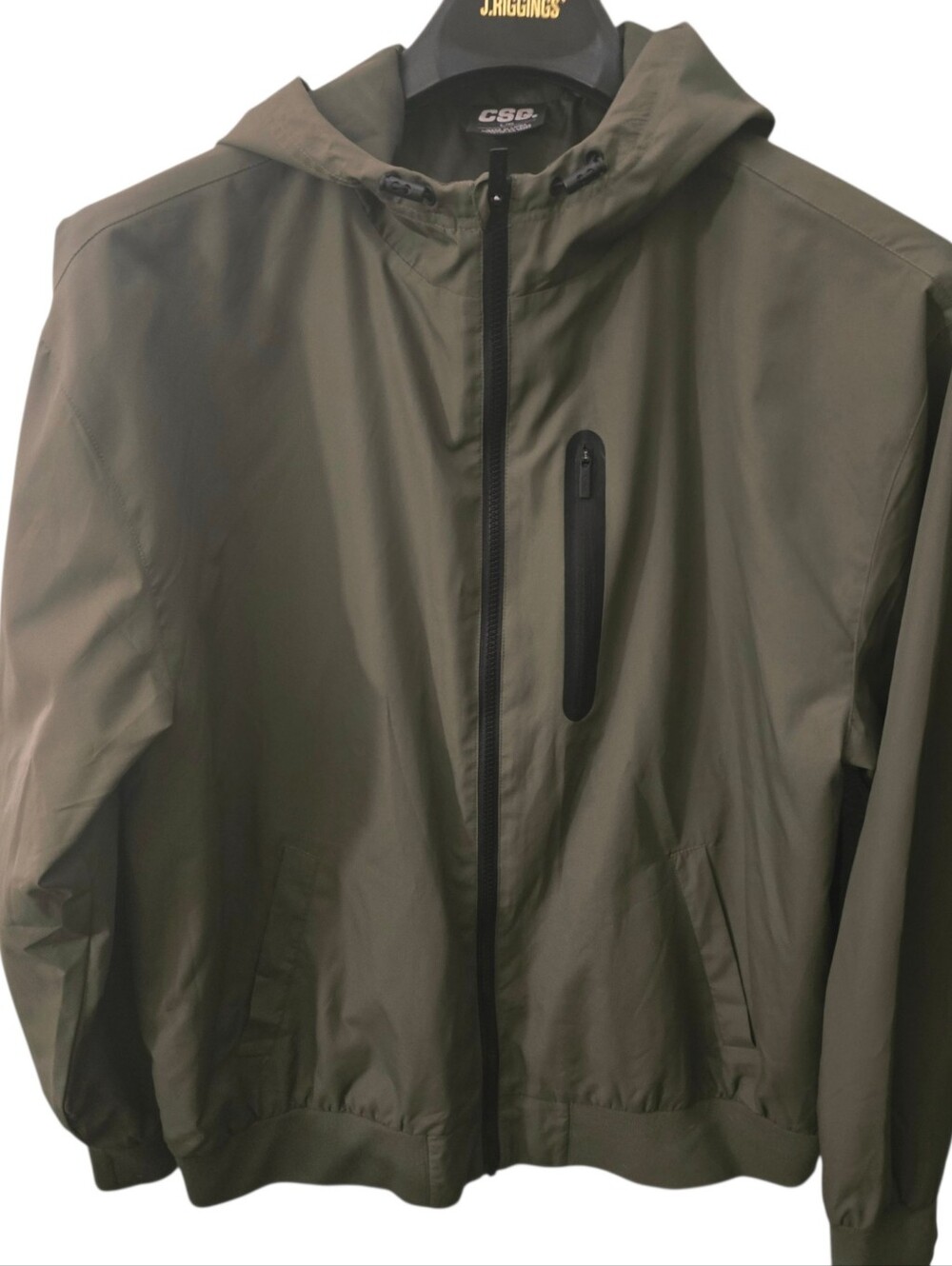 CSG Sz. Large Army Green Mens Hooded Windbreaker